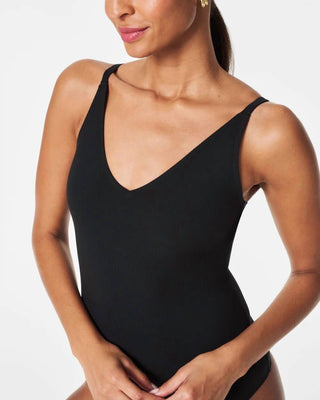 Spanx - Suit Yourself Bodysuit: Ribbed V Neck Bodysuit