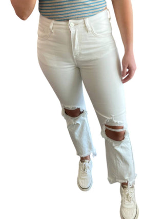 Risen - High-Rise Straight Distressed Jeans