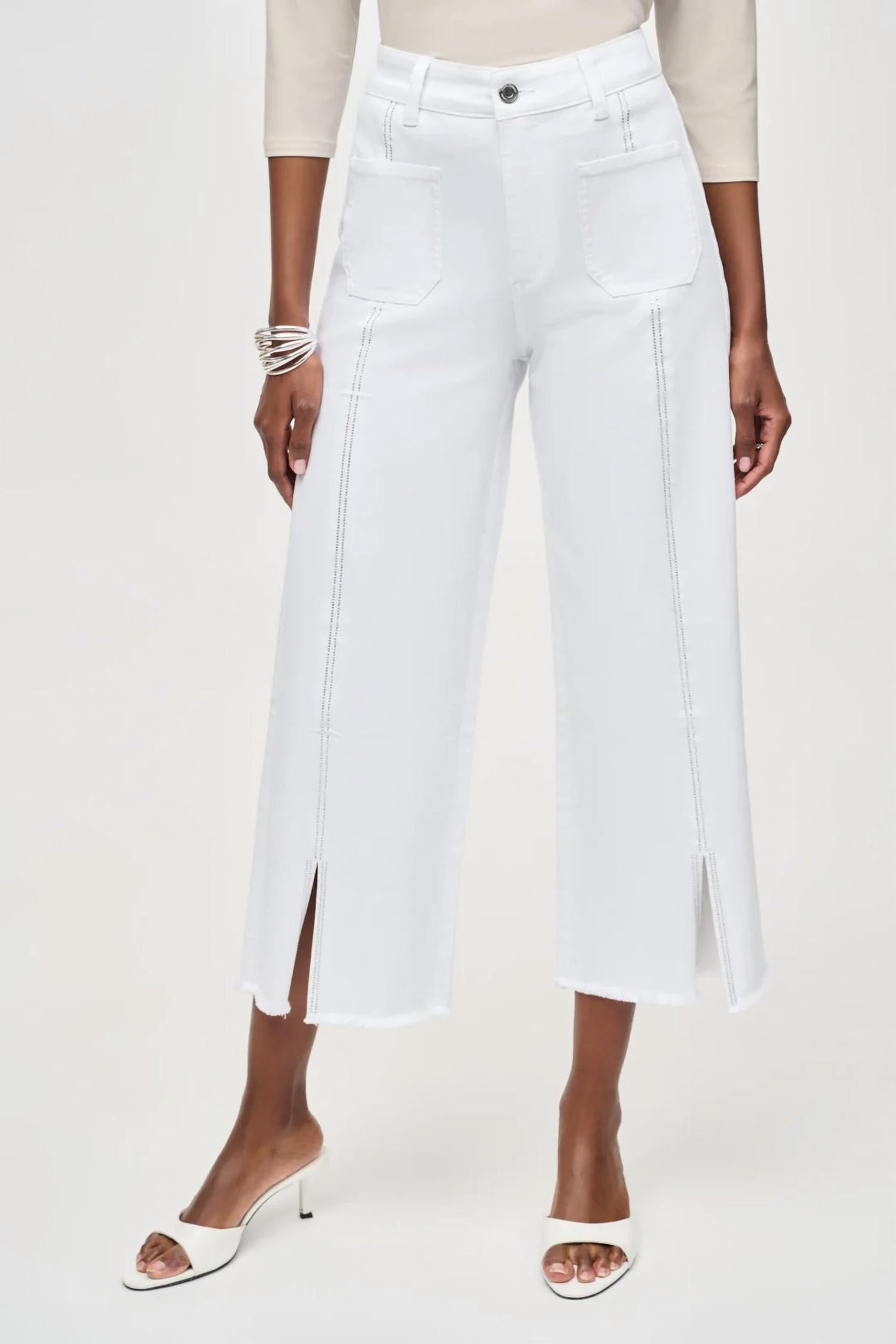 Joseph Ribkoff - Embellished Frayed Hem Culotte Jeans