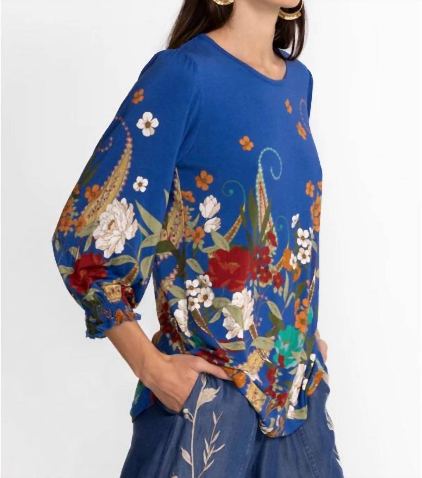 Johnny Was - TEE BEE SMOCKED SLEEVE TEE