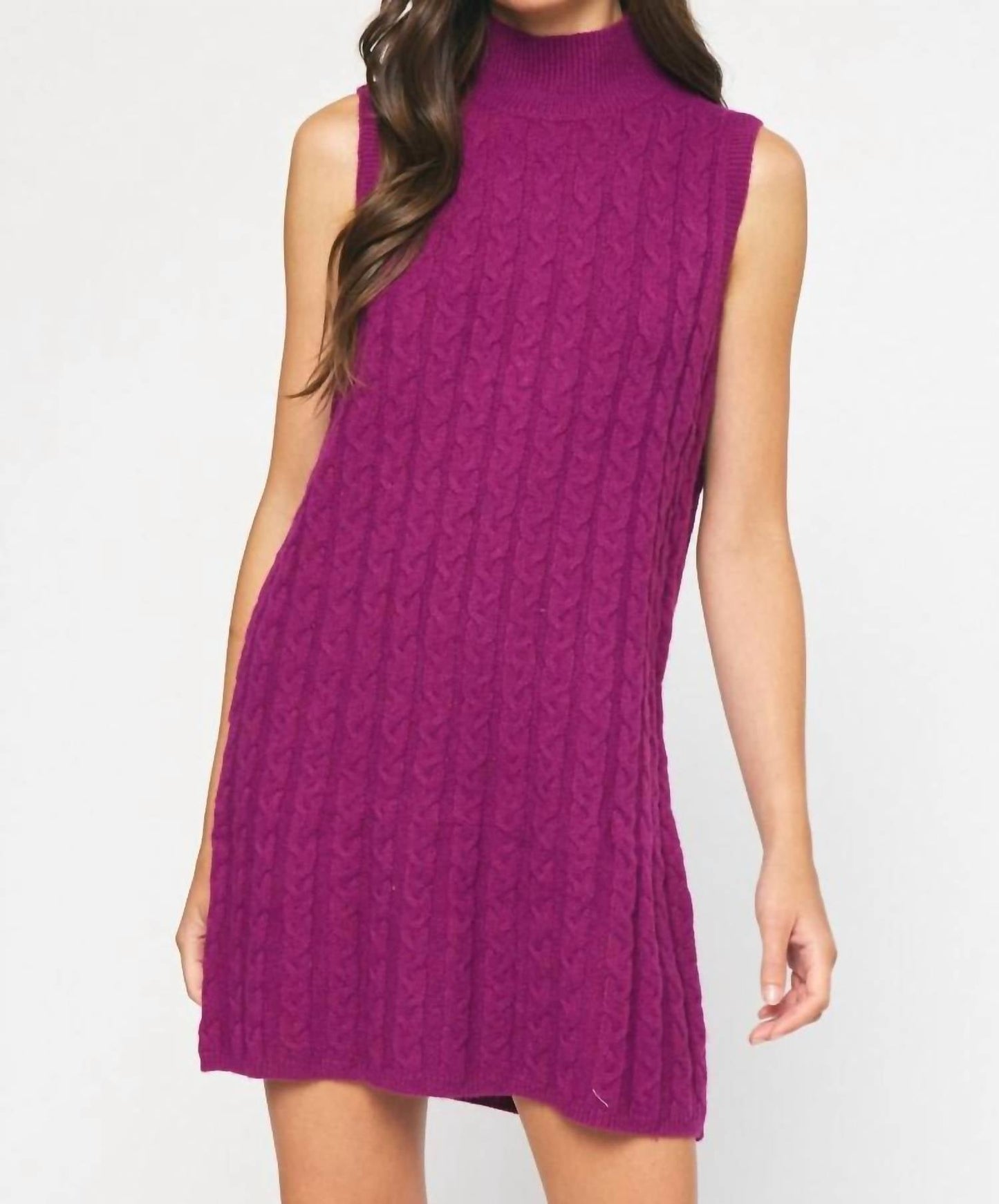 Entro - Mock Neck Cable Knit Sweater Dress