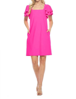 Aryeh - Pleated Cap Sleeve Squareneck Mini Dress