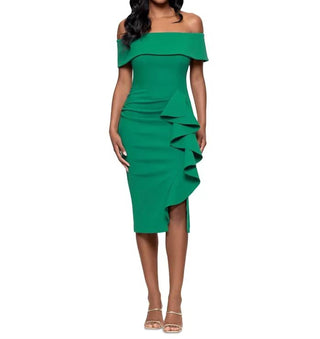 Betsy & Adam - Off-the-shoulder Ruffle Sheath Dress - Petite