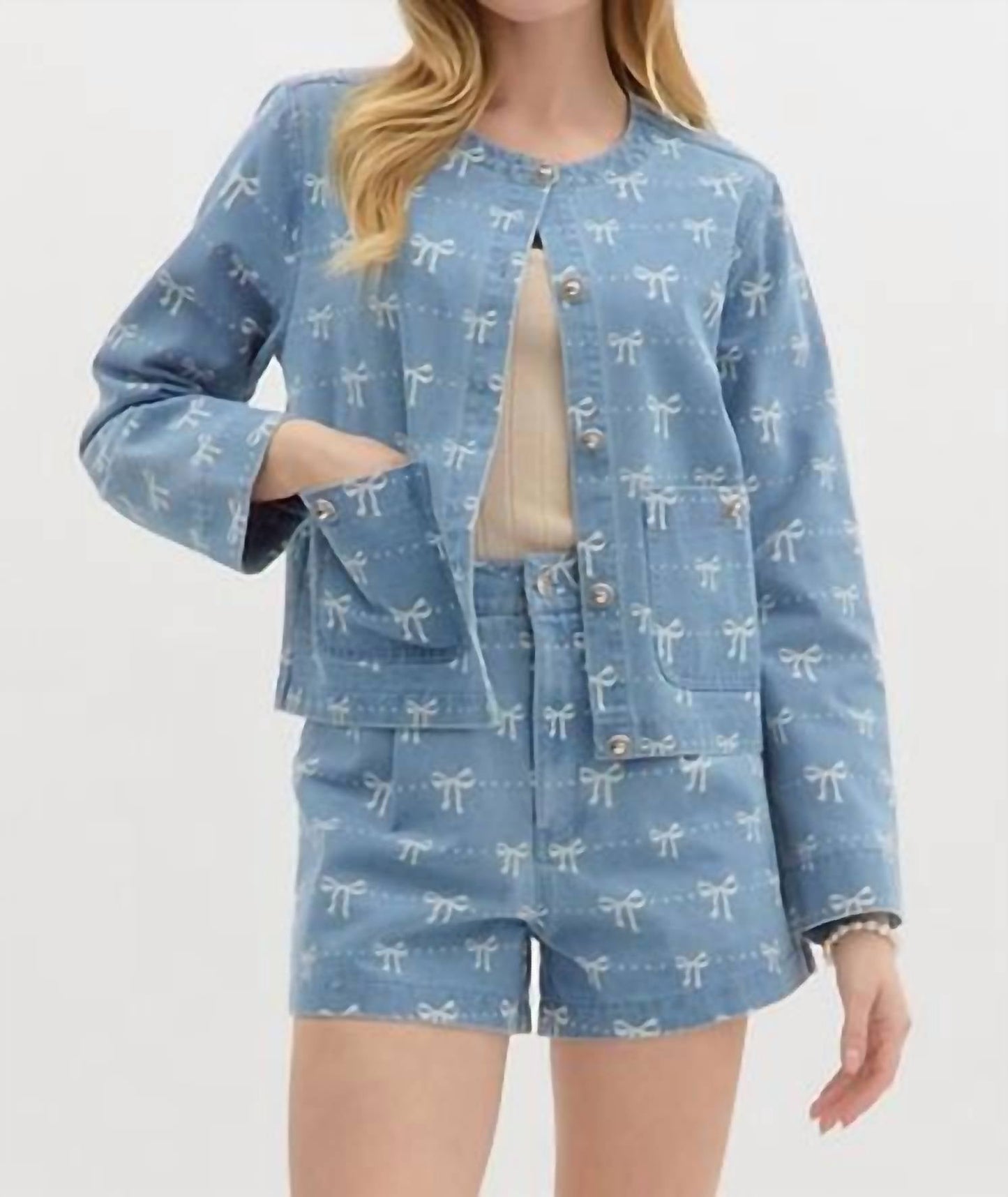 Entro - Bow Pattern Denim Jacket