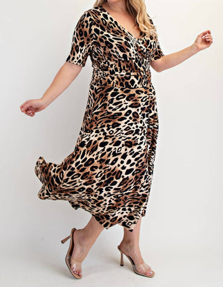 The Curve La - Plus Size Surplice Midi Dress With Full Skirt