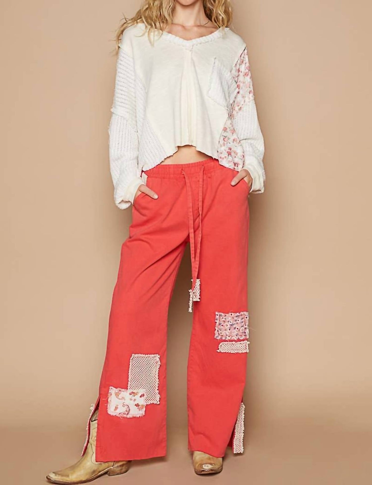 Pol - Vintage Wash Floral Patch Top