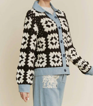 Davi & Dani - Crochet Bodice & Denim Detail Button Front Shirt Jacket