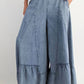 Easel - Ruffle Bottom Hem Washed Wide Leg Palazzo Pants