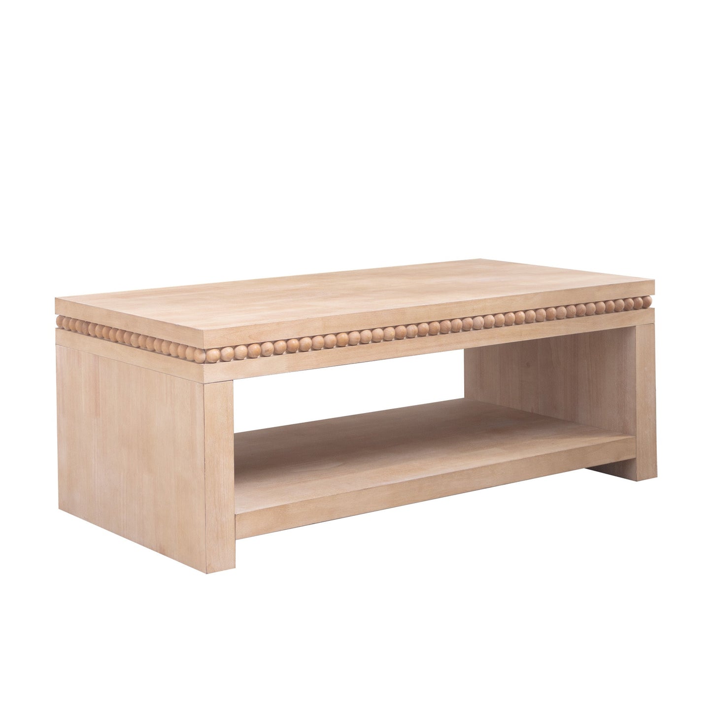 Modern Wood Coffee Table with Beaded Trim – 47" Rectangular