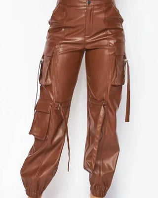 Serendipity - Women's Vegan Leather Cargo Pocket Jogger Pants