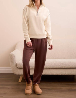 Tribal - French Terry Stitch-accent Zip Funnel Neck Sweater