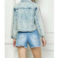 Veveret - Stripe Rhinestone Distressed Denim Jacket