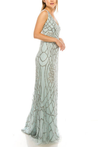 Adrianna Papell - Beaded Plunge Long Evening Dress