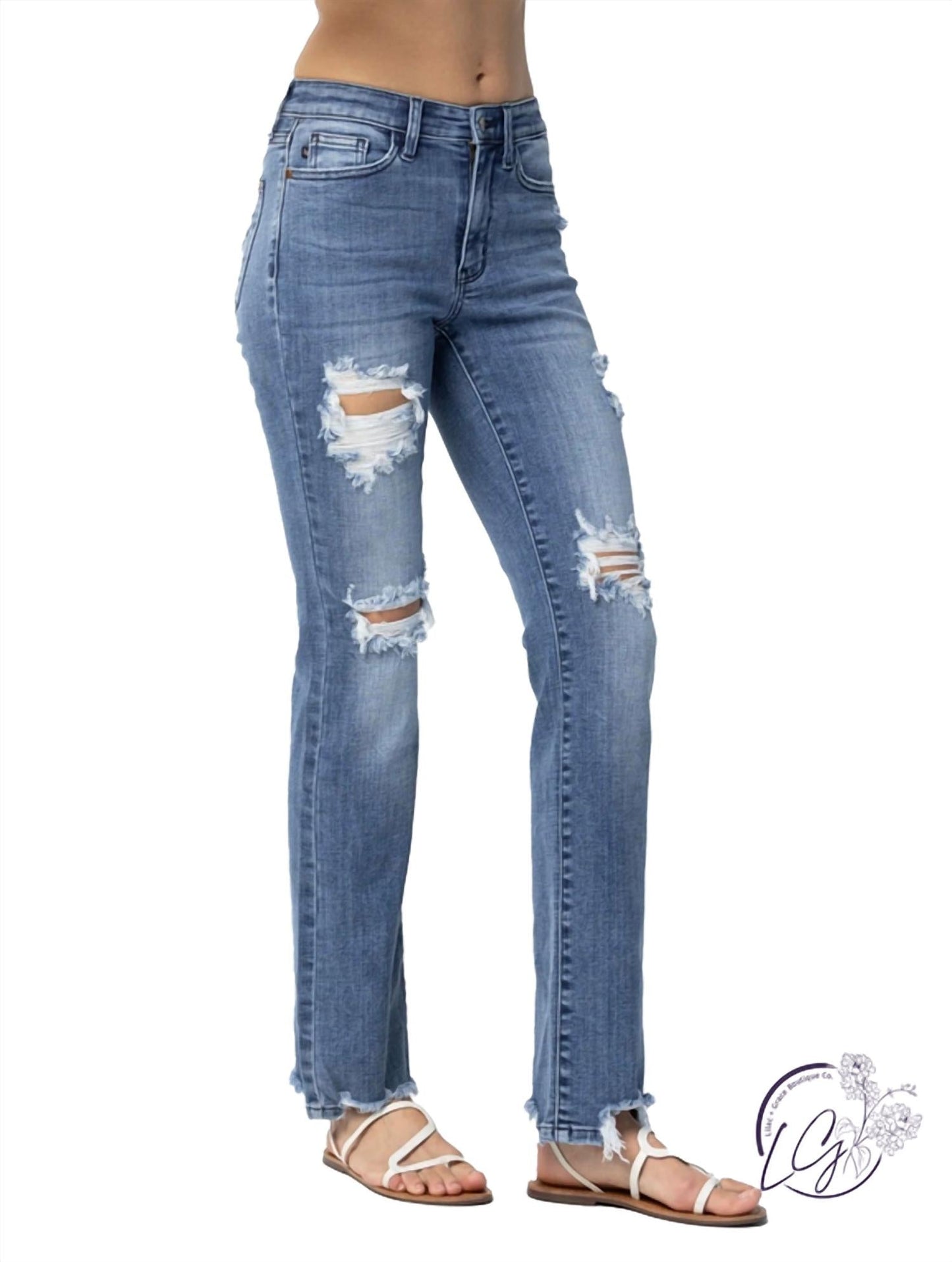 Judy Blue - Marian Destroyed Straight-mid Rise Jeans
