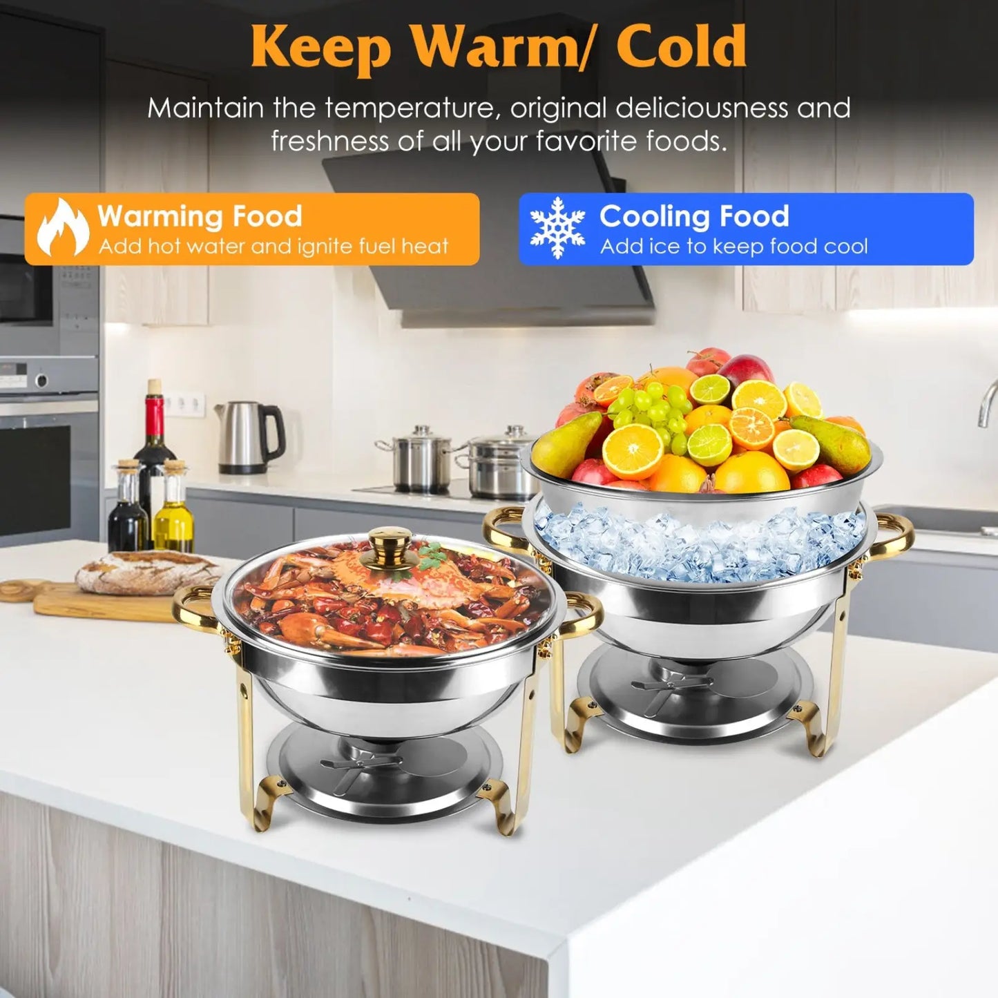4pcs Round Chafing Dish Buffet Set 4.76qt Stainless Steel