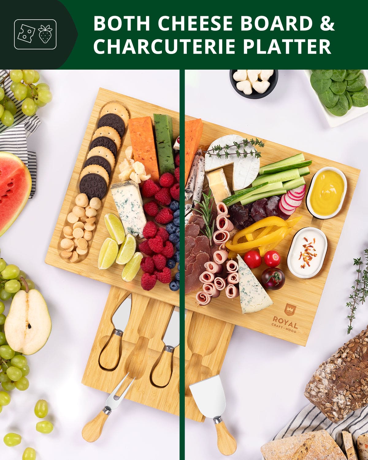 Cheese Board Set with Knives, 16.5“ x 11”