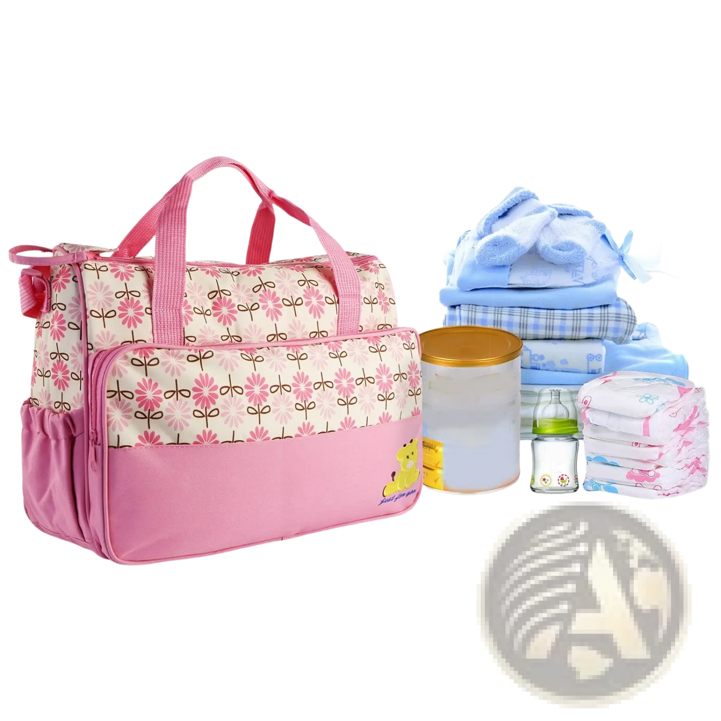 5-piece Floral Water-resistant Baby Diaper Bag Travel Set