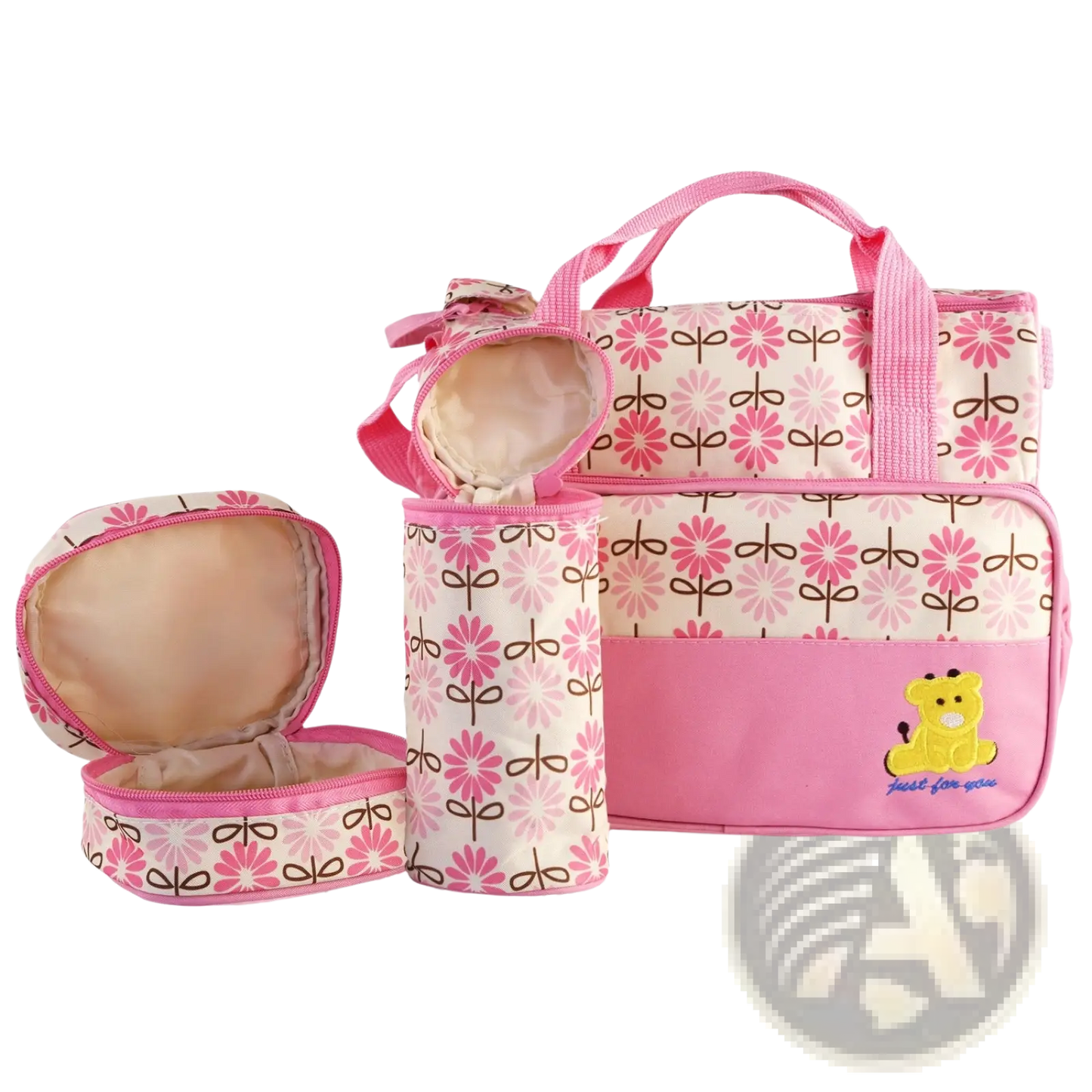 5-piece Floral Water-resistant Baby Diaper Bag Travel Set