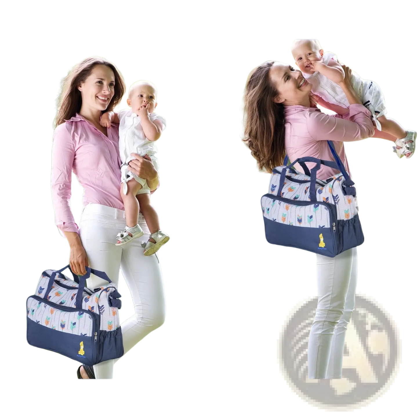 5 Piece Patterned Baby Diaper Bag Set with Travel Accessories