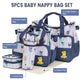 5Pcs Baby Nappy Diaper Bags Set Mummy Diaper Handbags With Diaper Pad Food Bag Bottle Bag Travel Tote Bags For Mom Dad