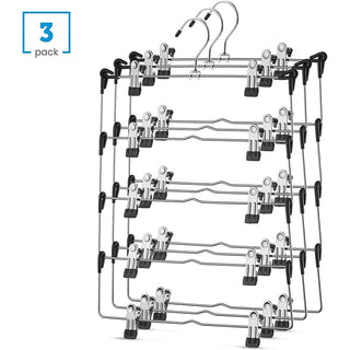 5-Tier Skirt Hangers with Clips - 3 Pack