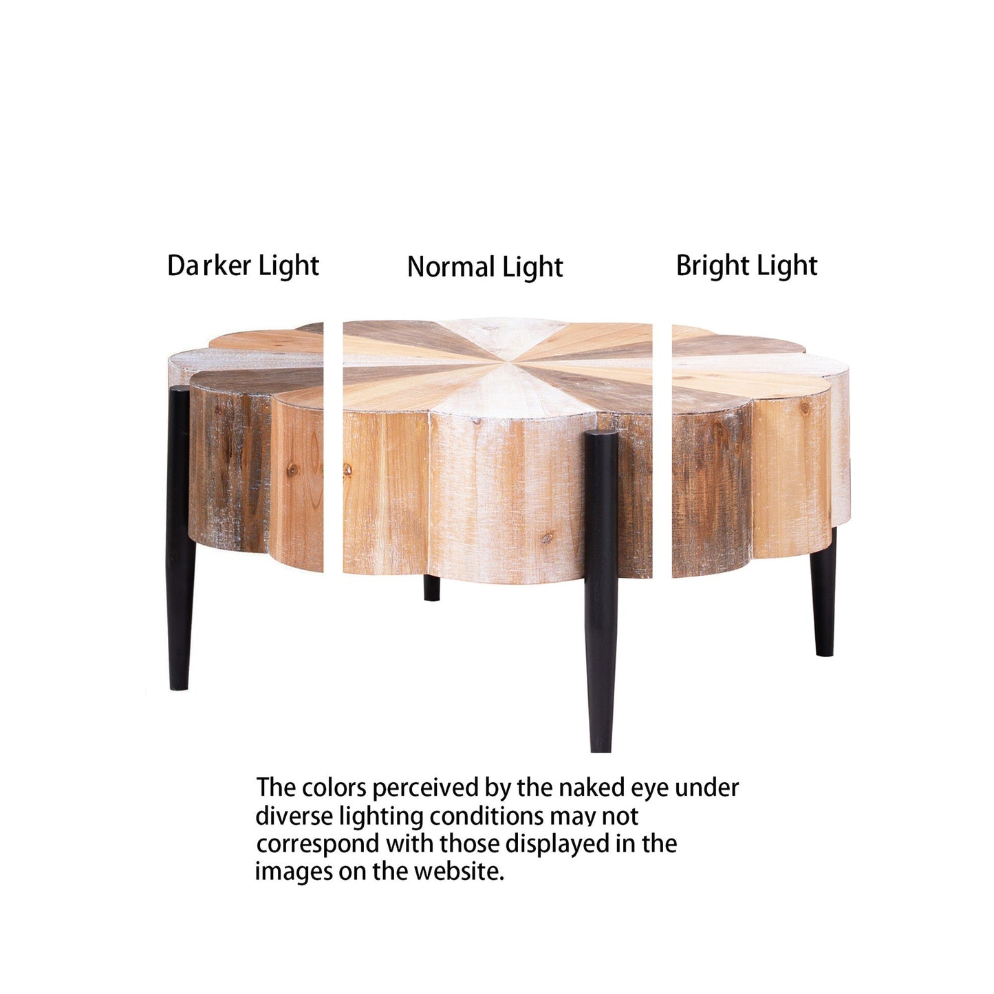 Rustic Manufactured Wood Flower-Shaped Coffee Table with Metal Legs