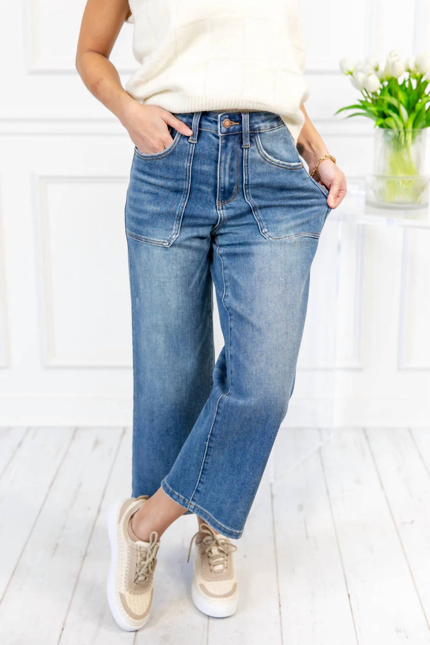 Judy Blue - Utility Pocket Crop Wide Leg Jeans