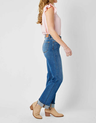 Judy Blue - High Waist Front Seam Detail & Cuffed Straight Jeans