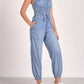 Elan - Smocking And Tie Waist Denim Jumpsuit