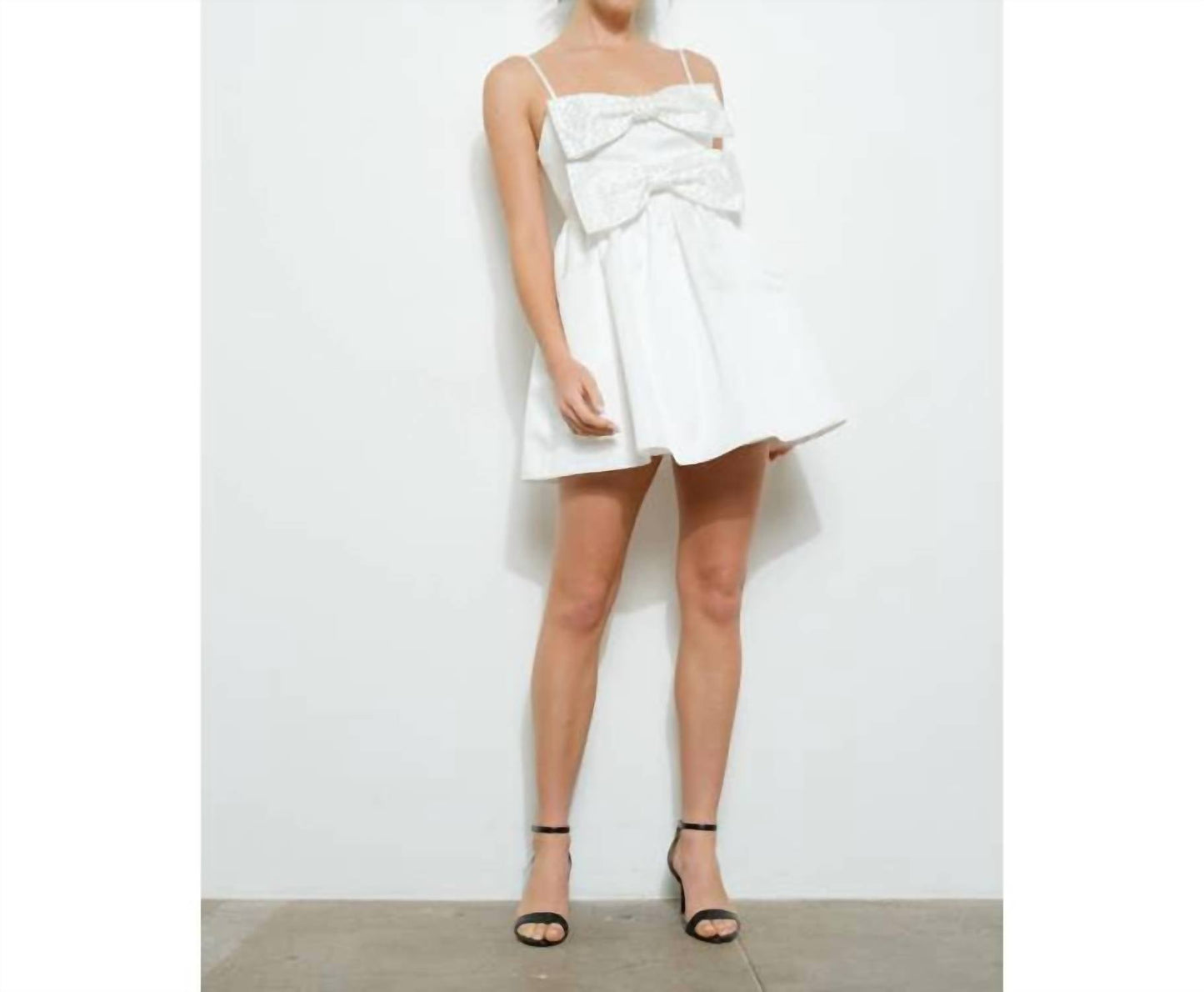 Ina - Pearl-embellished Double Bow Detail Mini Dress
