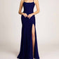 Fiesta Fashion - Satin Open Back High Slit Leg Evening Gown Maxi Dress