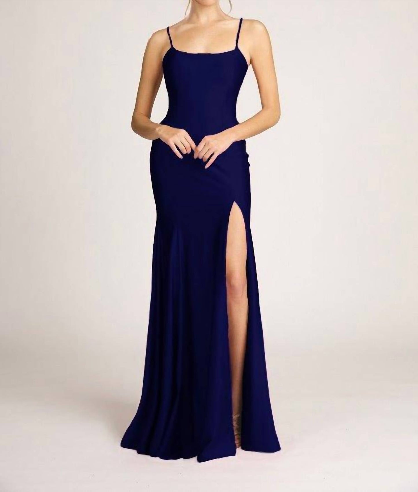 Fiesta Fashion - Satin Open Back High Slit Leg Evening Gown Maxi Dress