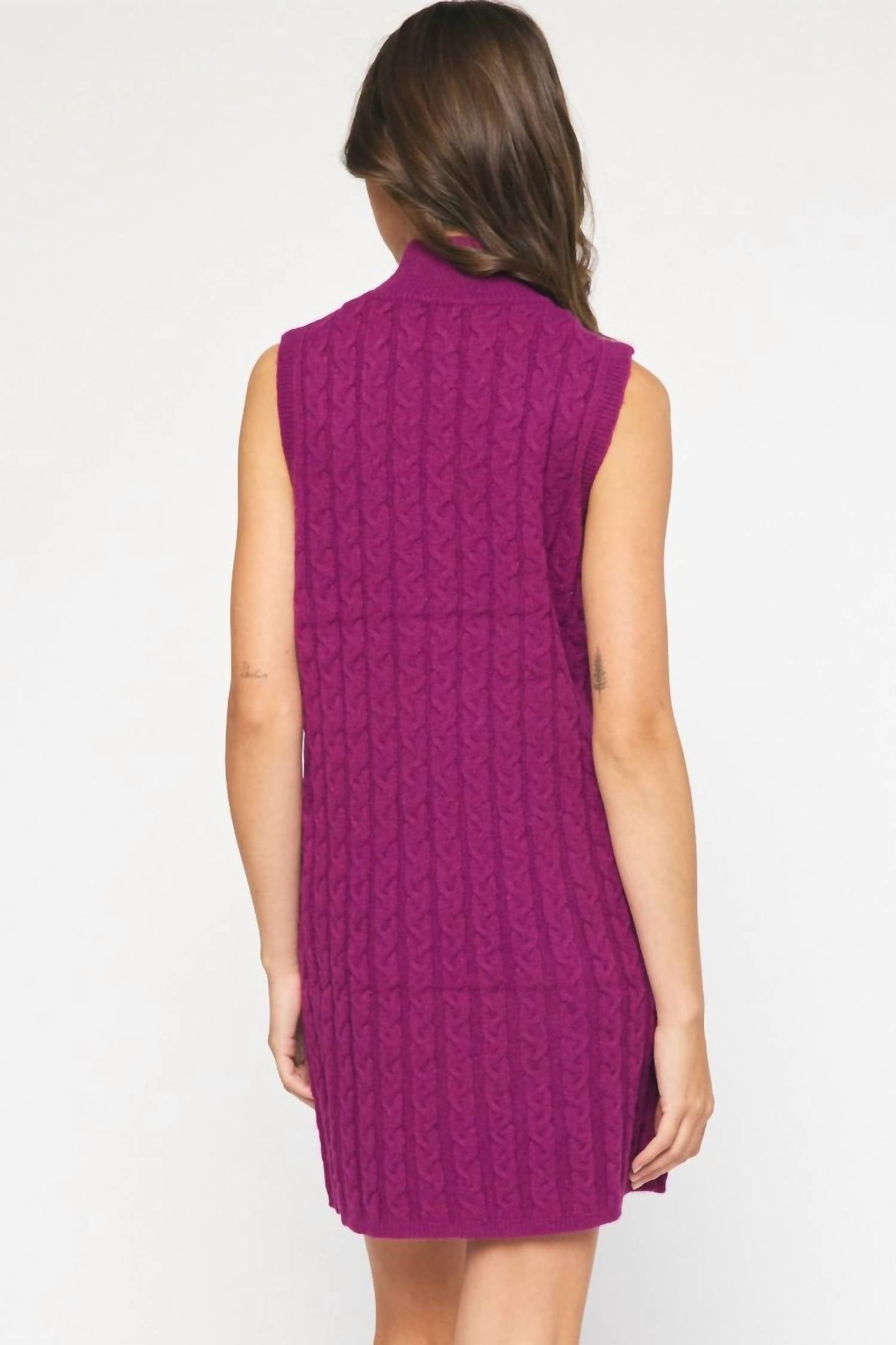 Entro - Mock Neck Cable Knit Sweater Dress