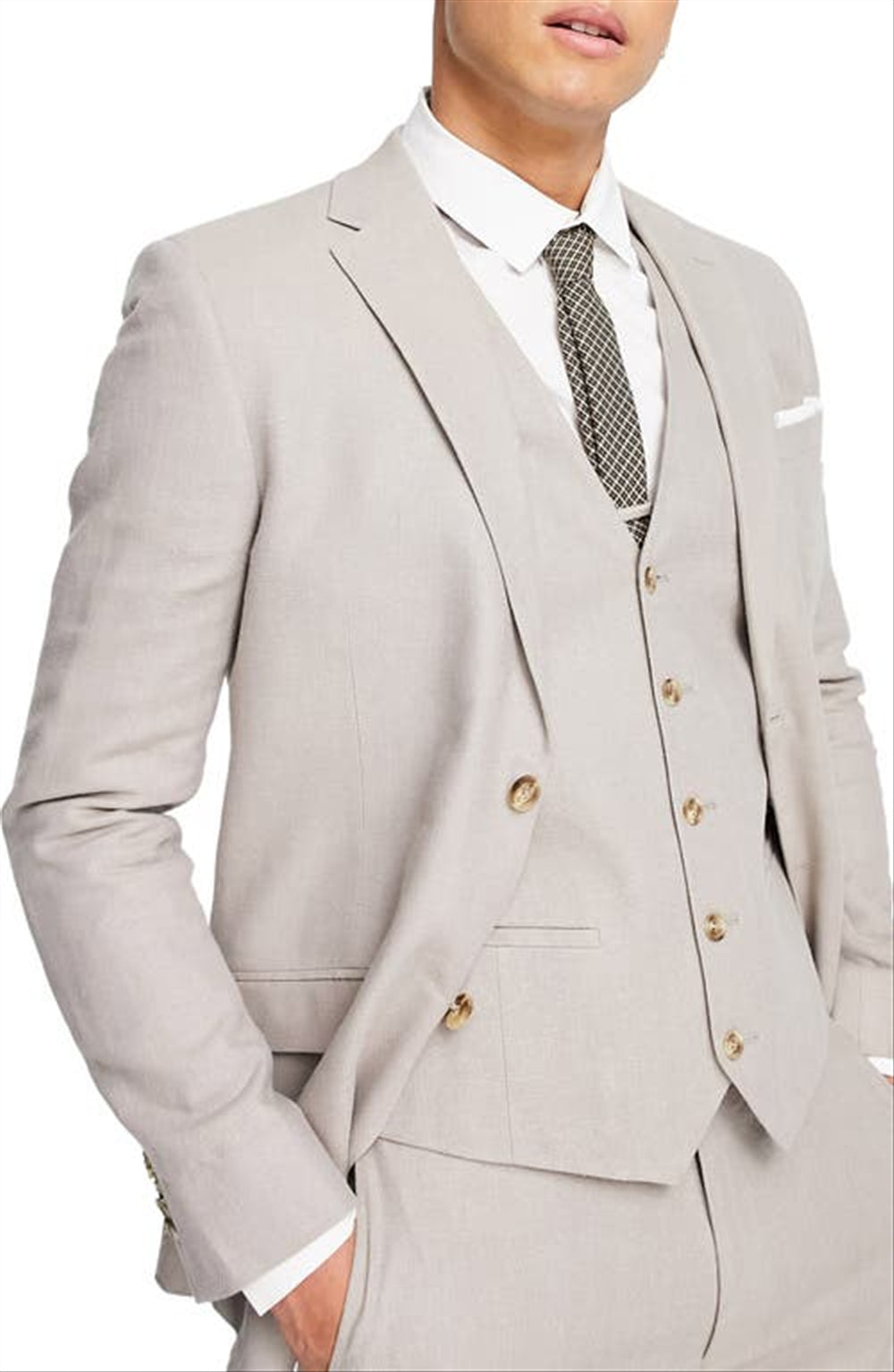 Topman Single Breasted Suit Jacket in Stone Size 34