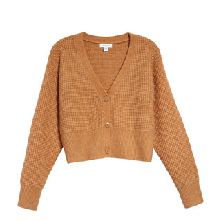 Topshop Women's Camel Waffle Knit Crop Cardigan