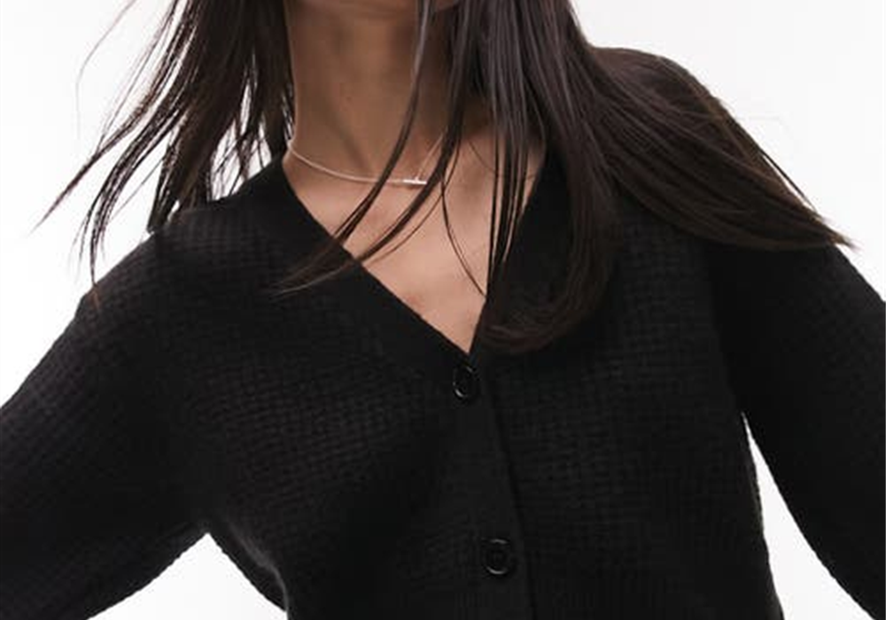 Topshop Waffle Knit Crop Cardigan In Black Size X-Small