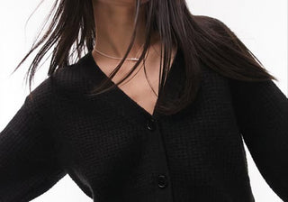 Topshop Waffle Knit Crop Cardigan In Black Size X-Small