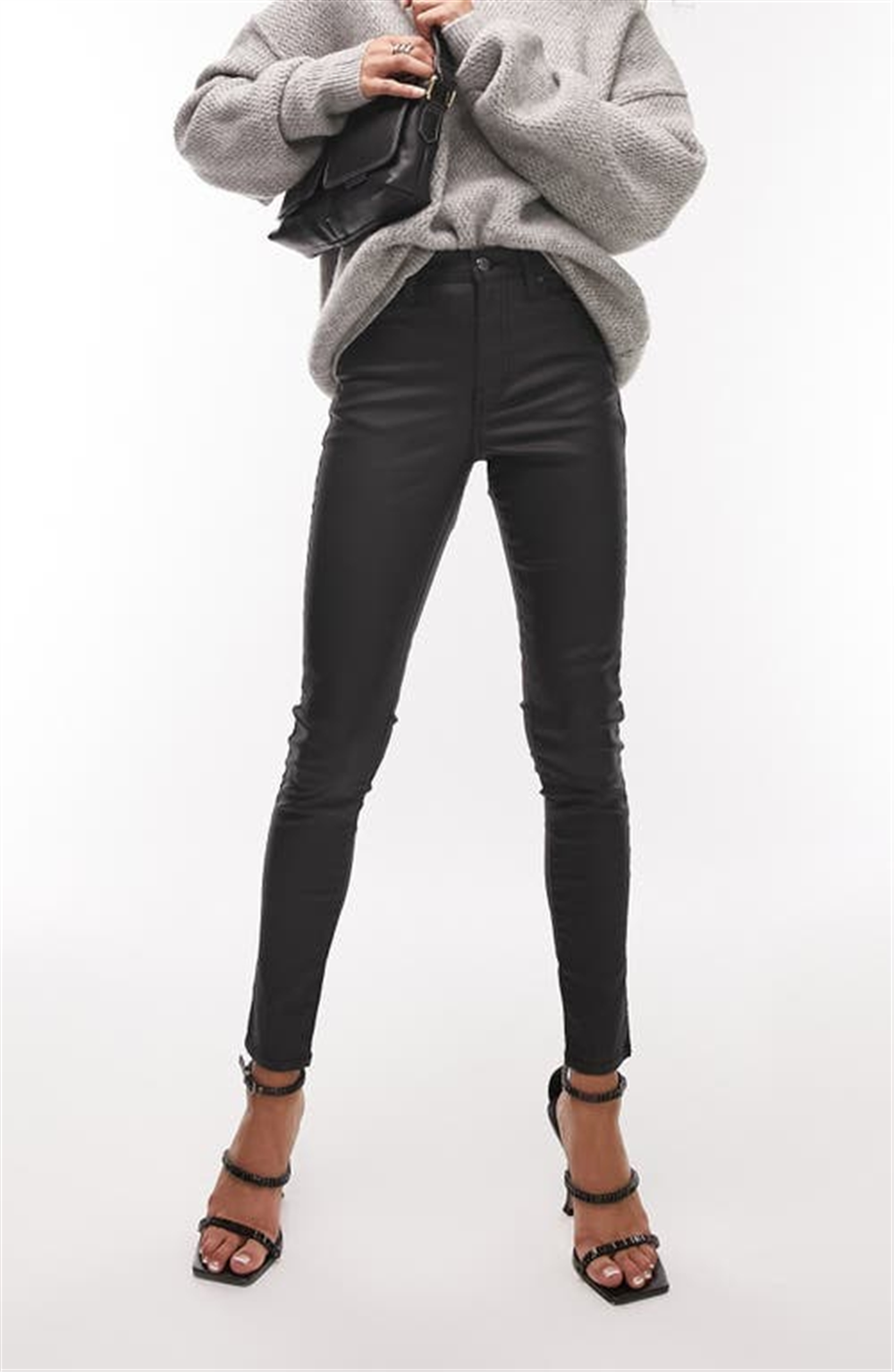 Topshop Jamie Black Coated Skinny Jeans, Size 32X30