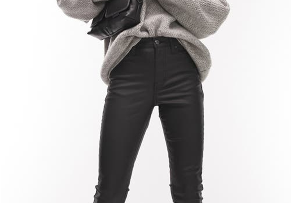 Topshop Jamie Black Coated Skinny Jeans, Size 32X30