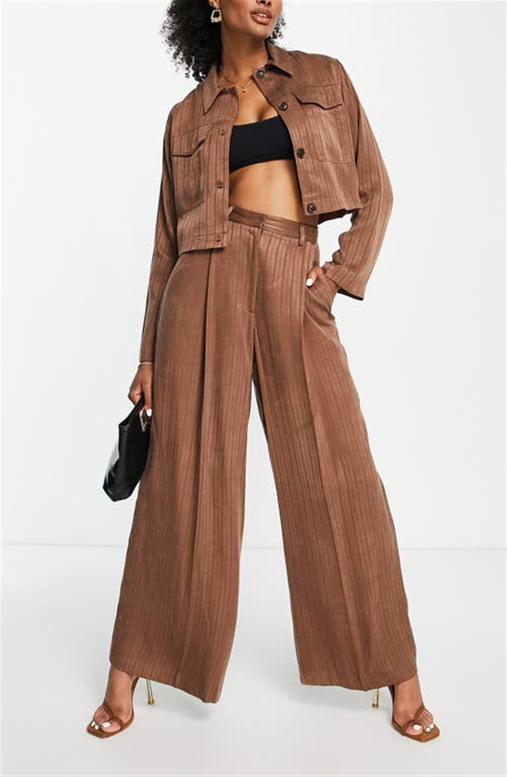Topshop Stripe Wide Leg Trousers In Brown Size 10 Us