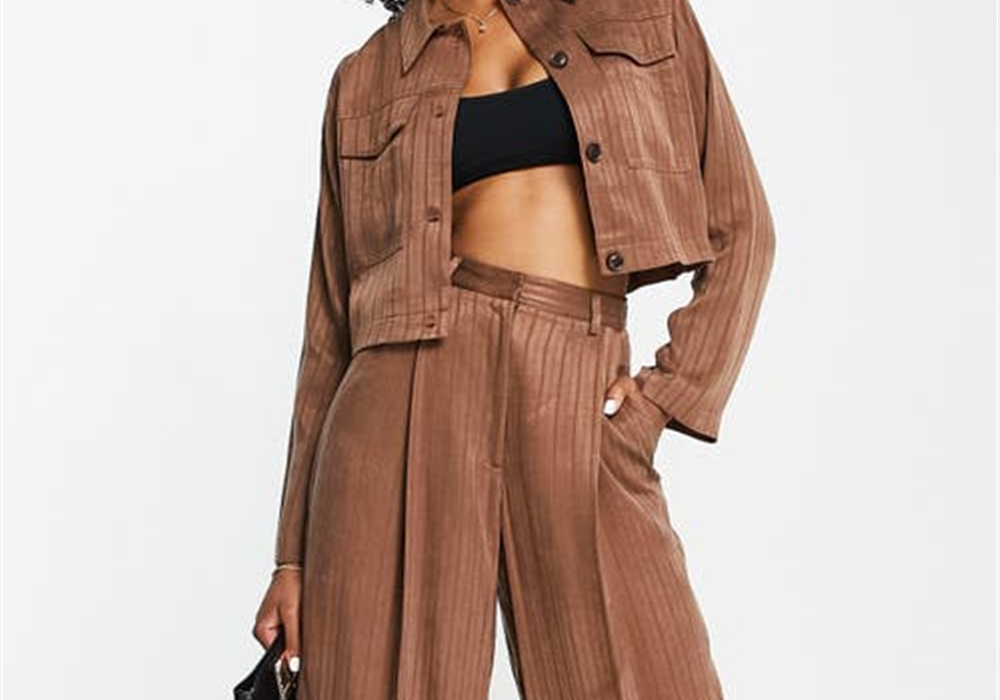 Topshop Stripe Wide Leg Trousers In Brown Size 10 Us