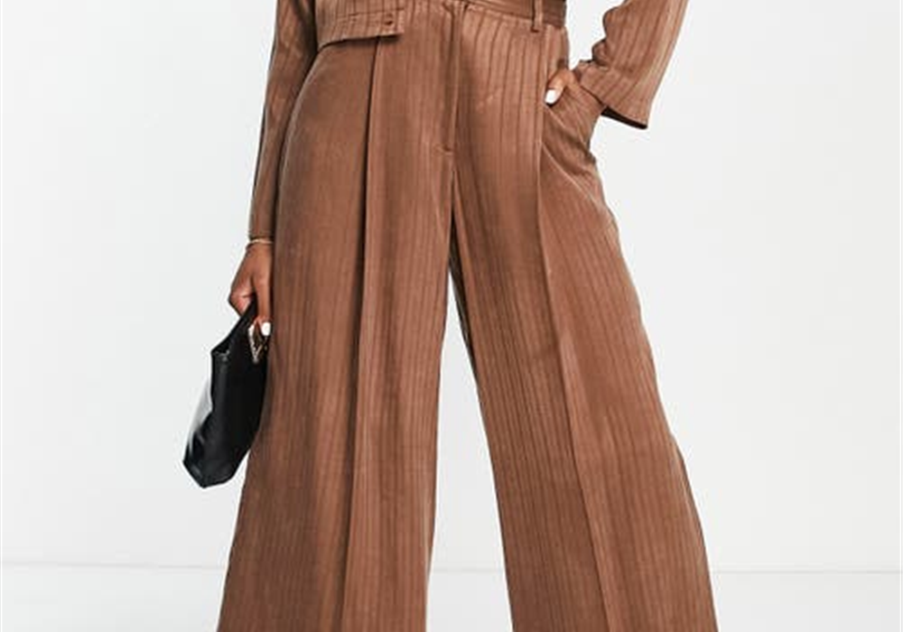 Topshop Stripe Wide Leg Trousers In Brown Size 10 Us