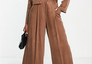 Topshop Stripe Wide Leg Trousers In Brown Size 10 Us