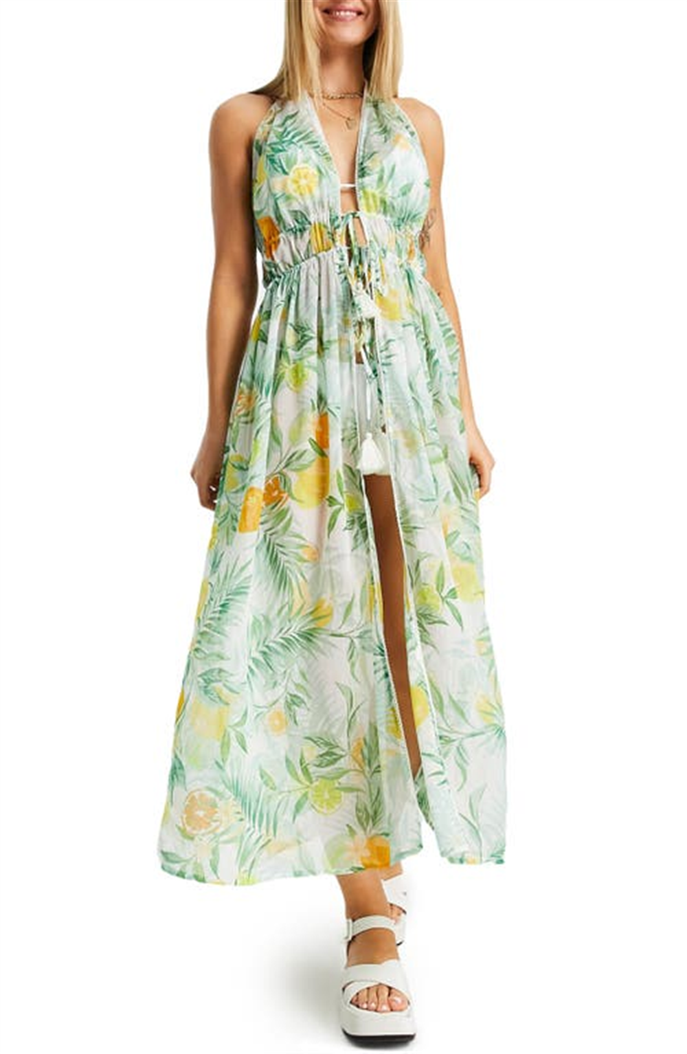 Topshop Sheer Beach Cover-Up In Multi Size Small