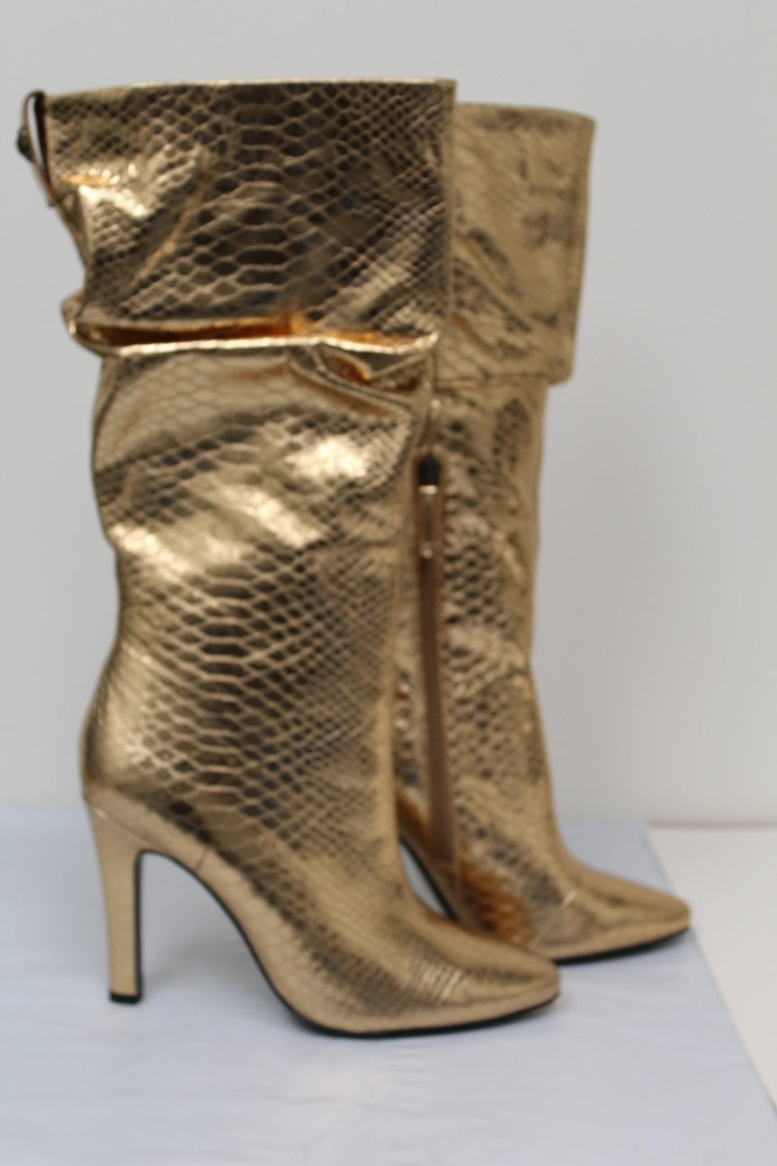 Kurt Geiger London Women's Shoreditch Snake Embossed High Heel Boots Yellow Size 11