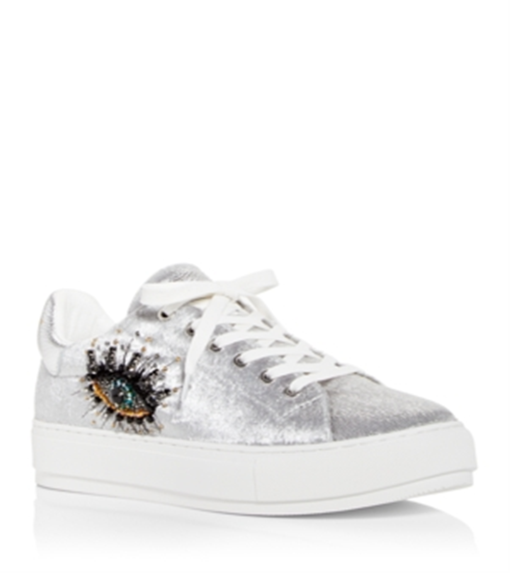 Kurt Geiger London Women's Laney Eye Embellished Platform Low Top Sneakers Silver Size 8 M