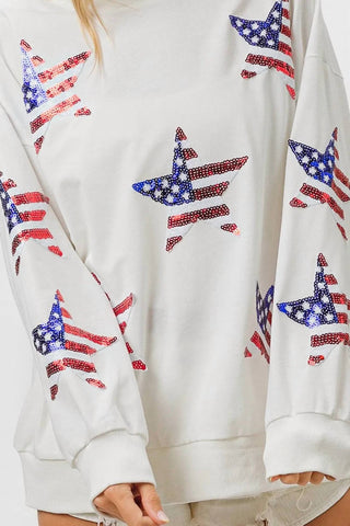 Trendsi - BiBi American Flag Sequin Star Sweatshirt
