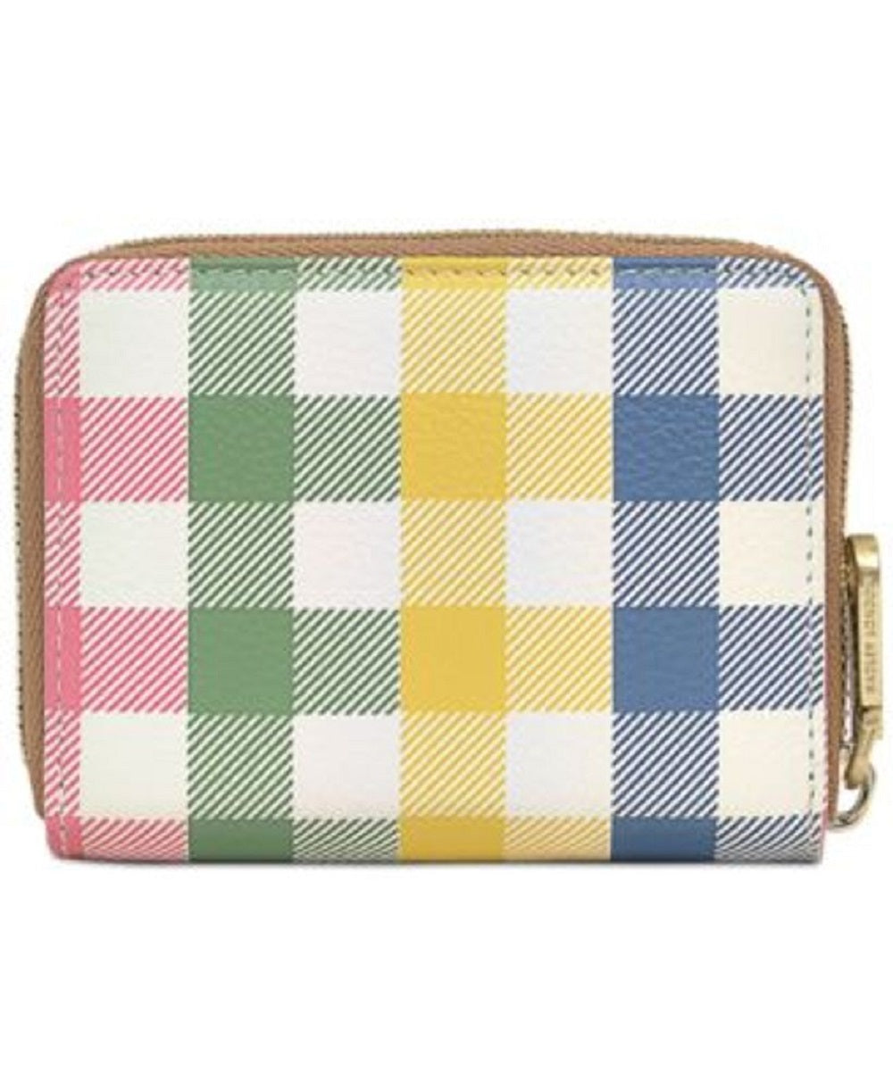 Radley London Women's Gingham Printed Small Leather Zip Around Wallet Brown Size 16