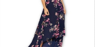 AX Paris Women's Floral Dip Hem Dress Blue Size 8