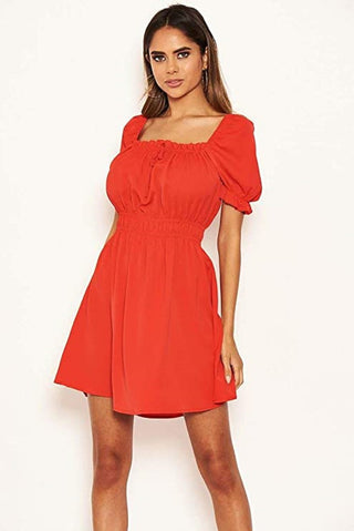 Ax Paris Women's Milkmaid Neck Frill Dress Red Size 15